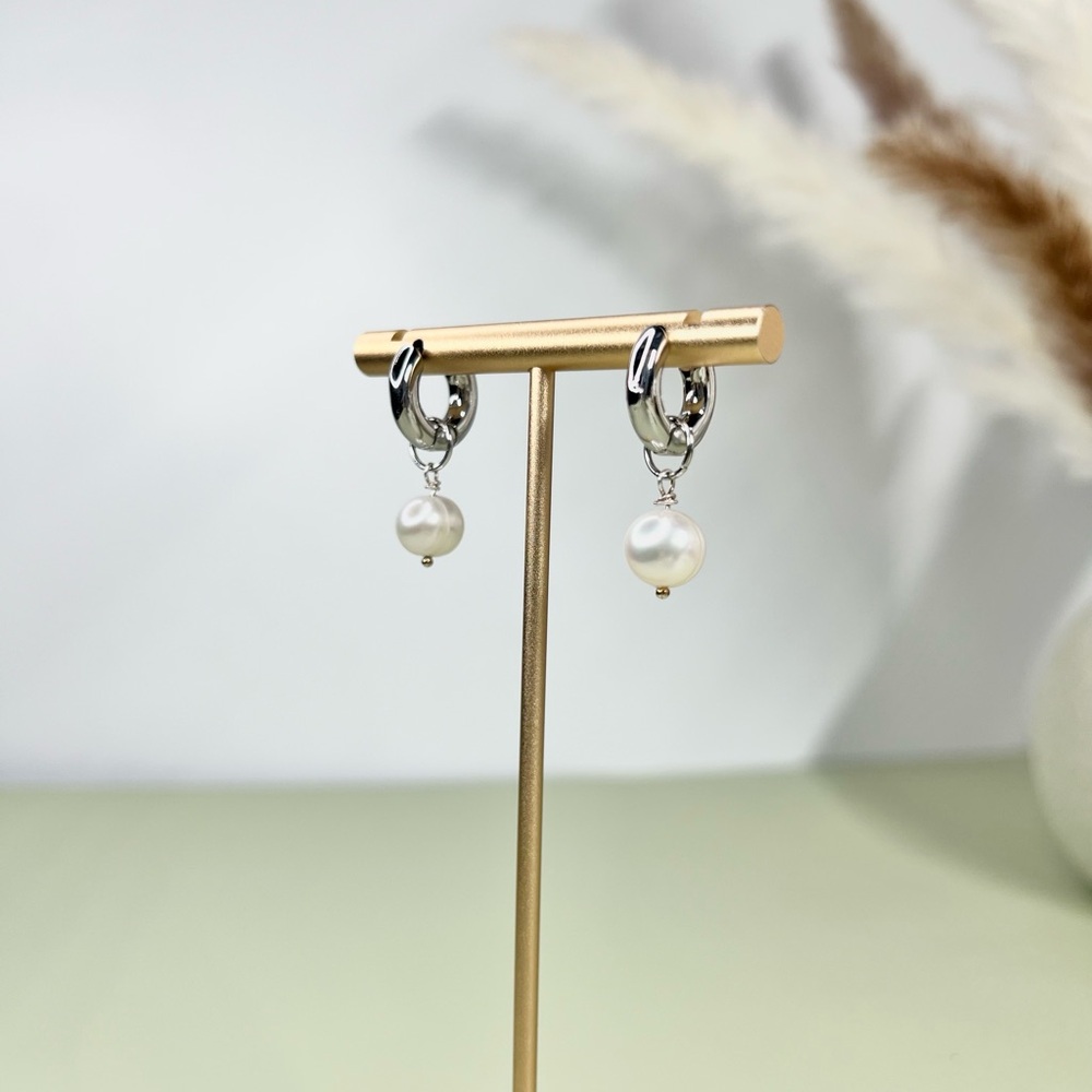Sterling Silver, Dainty Hoops, Real Pearl Removable Charm
